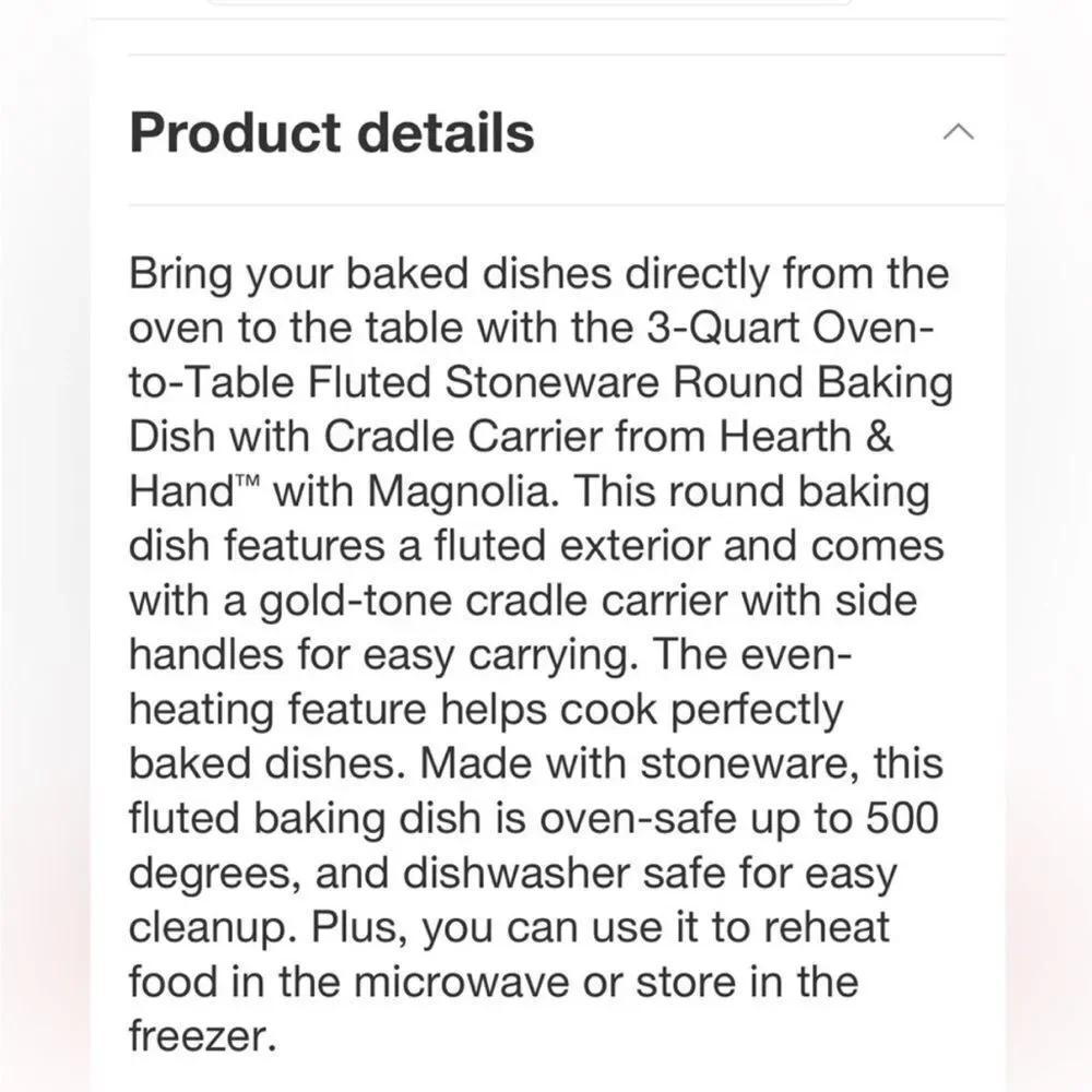 HEARTH & HAND oven to table fluted stoneware round‎ baking dish with carrier